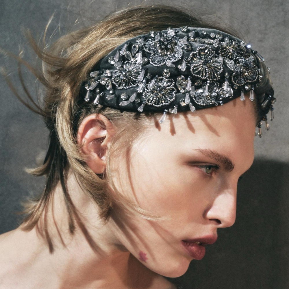 ZARA VELVET HEADBAND WITH BEADING